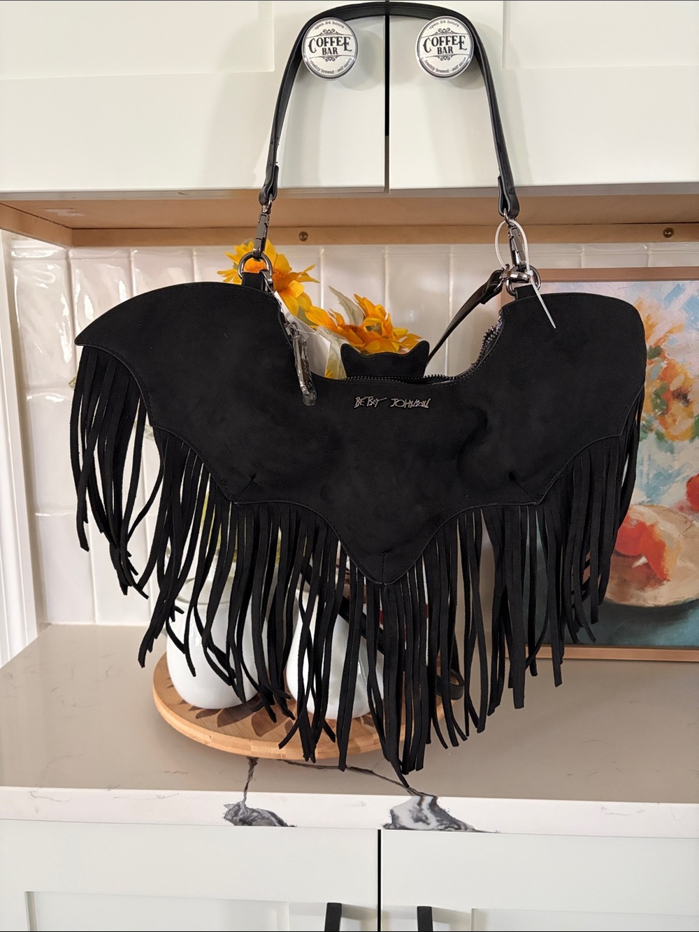 Black Fringe Shoulder Bag by Betsey Johnson